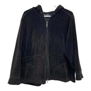 Addition Elle Womens Full Zip Black Velour Hoodie Drawstring Waist Size 2XP​​​